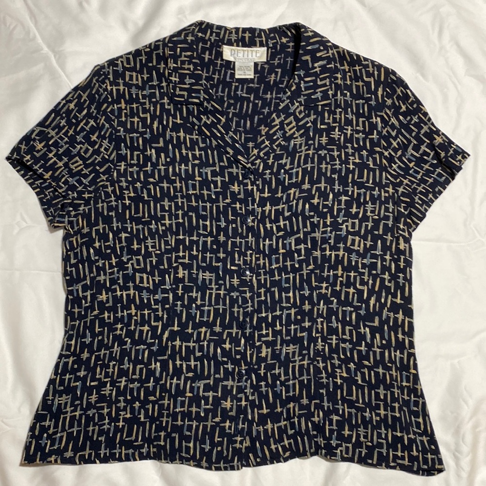 Petite Sophisticate | short sleeve rayon blouse, navy, 10P